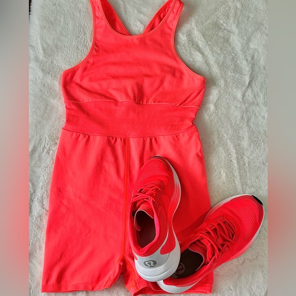 Free People Every Single Time Runsie Neon Coral Sz M/L - Picture 3 of 15